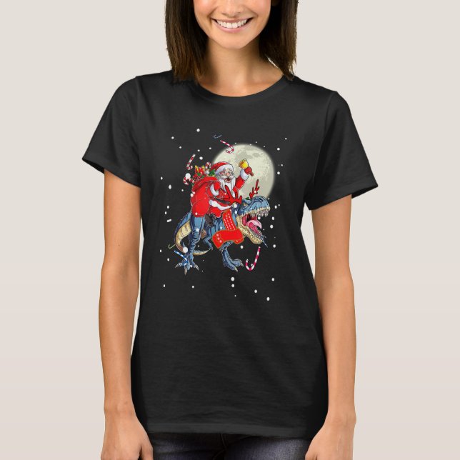 Christmas Santa Claus Riding Dinosaur For Boys Gir T-Shirt (Vorderseite)