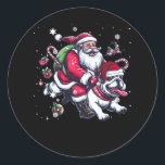 Christmas Santa Claus Riding English Bulldog Xmas Runder Aufkleber<br><div class="desc">Weihnachts-Party-Saison Spaß Freude Frohe Weihnachten 2023 Freundesgruppe. Vintag Pink Santa Claus Pink Weihnachtsdesign Kinder werden diese festliche Lieben der Weihnachtszeit Merry Perfect Weihnachten Geburtstag phantastische Geschenkidee Liebe. Mit Liebe My Dog T - Shirt drücken Sie Ihre unbeirrbare Liebe für Ihren Pelzbegleiter aus. Dieses charmante Tee ist so konzipiert, dass es...</div>