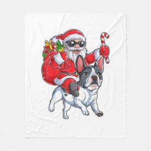 Christmas Santa Claus Riding French Bulldog Xmas B Fleecedecke