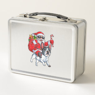 Christmas Santa Claus Riding French Bulldog Xmas B Metall Brotdose