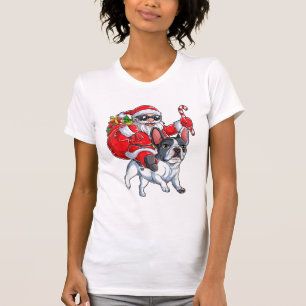 Christmas Santa Claus Riding French Bulldog Xmas B T-Shirt