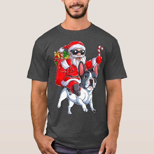 Christmas Santa Claus Riding French Bulldog Xmas T-Shirt (Vorderseite)