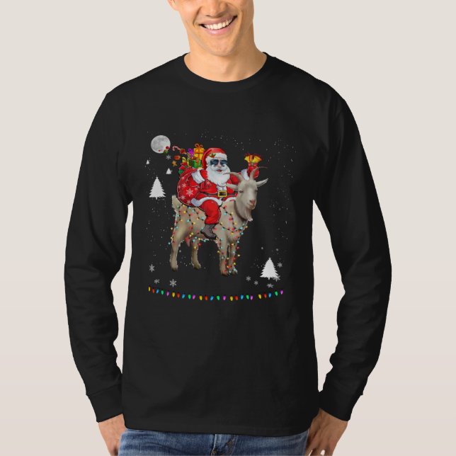 Christmas Santa Claus Riding Goat Lights Xmas Holi T-Shirt (Vorderseite)