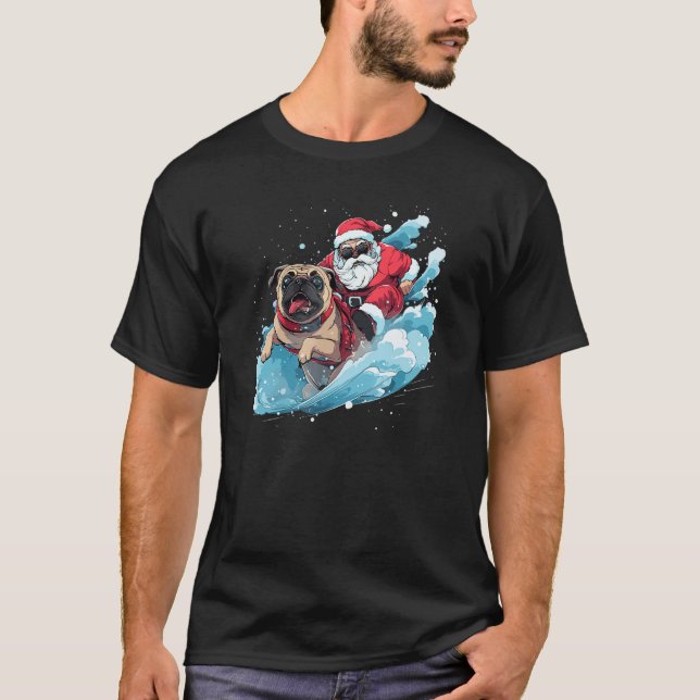Christmas Santa Claus Riding Pug Xmas Boys Men Can T-Shirt (Vorderseite)