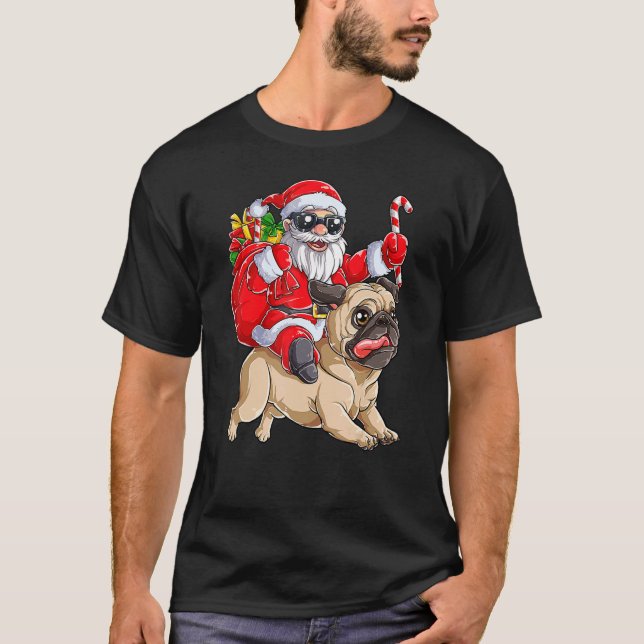 Christmas Santa Claus Riding Pug Xmas Boys Men Pug T-Shirt (Vorderseite)
