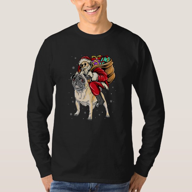 Christmas Santa Claus Riding Pug Xmas Boys Men Pug T-Shirt (Vorderseite)