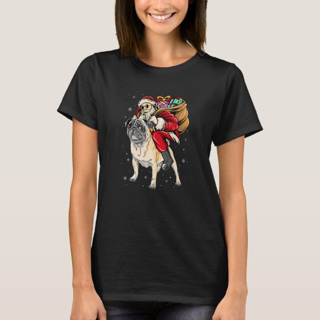 Christmas Santa Claus Riding Pug Xmas Boys Men Pug T-Shirt (Vorderseite)