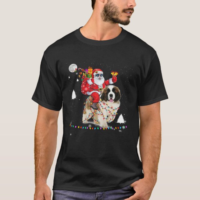 Christmas Santa Claus Riding Saint Bernard Lights  T-Shirt (Vorderseite)