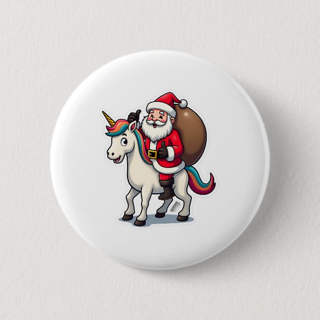 Christmas Santa Claus Riding Unicorn - Xmas Girls  Button (Vorderseite)