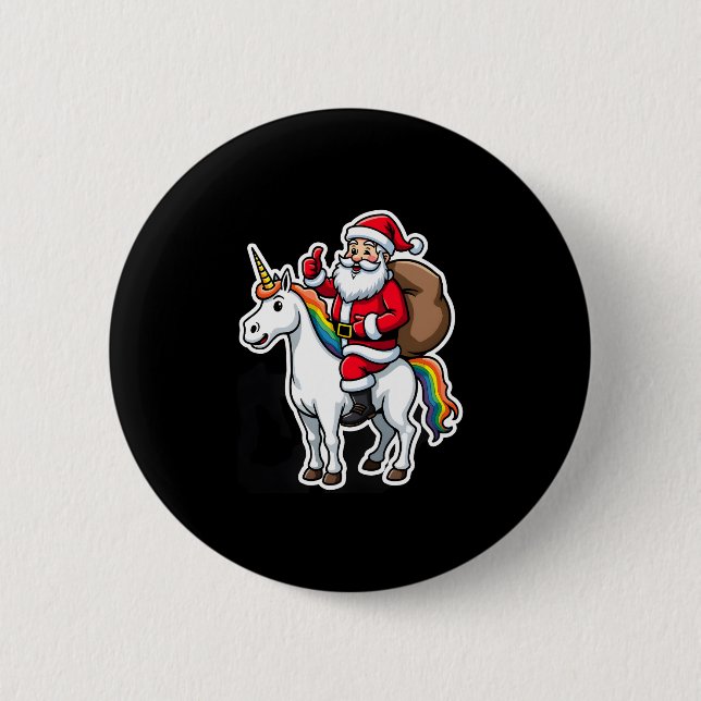 Christmas Santa Claus Riding Unicorn - Xmas Girls  Button (Vorderseite)