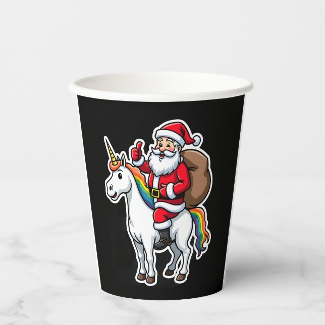 Christmas Santa Claus Riding Unicorn - Xmas Girls  Pappbecher (Vorderseite)