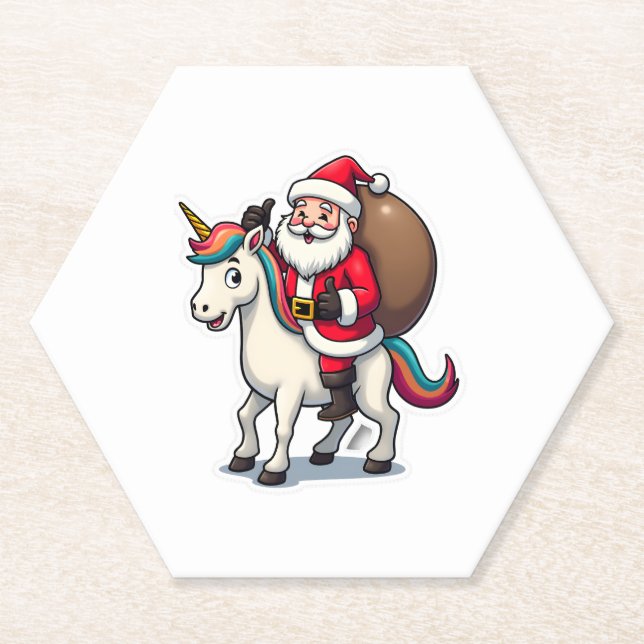 Christmas Santa Claus Riding Unicorn - Xmas Girls  Untersetzer (Vorderseite)