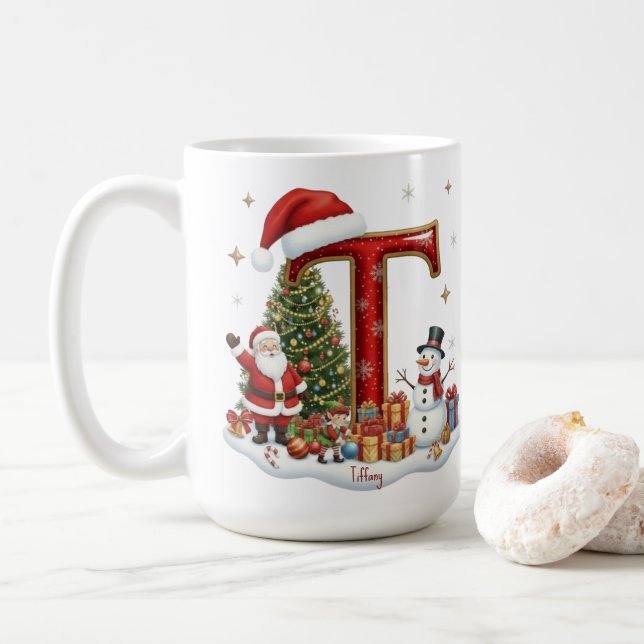 Christmas Santa Claus Snowman Elf Alphabet T  Kaffeetasse (Mit Donut)