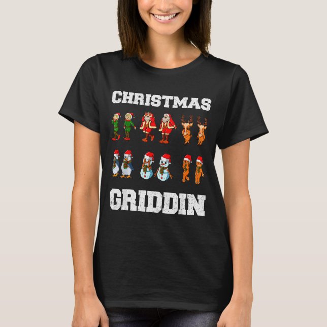 Christmas Santa Claus Snowman Reindeer Griddy Grid T-Shirt (Vorderseite)