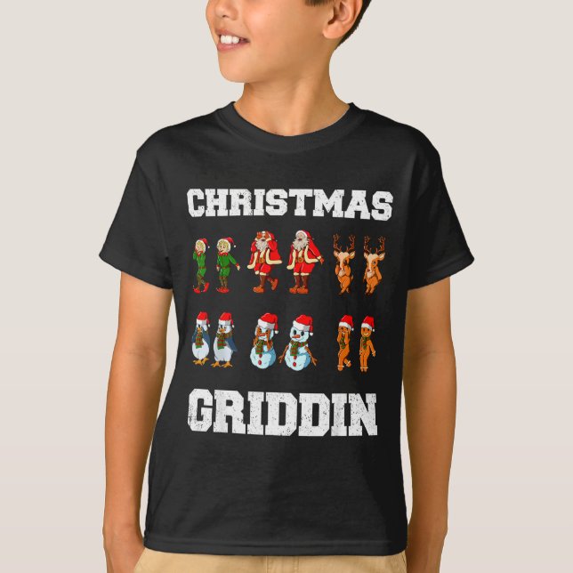 Christmas Santa Claus Snowman Reindeer Griddy Grid T-Shirt (Vorderseite)