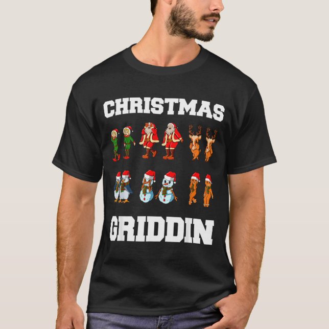 Christmas Santa Claus Snowman Reindeer Griddy Grid T-Shirt (Vorderseite)