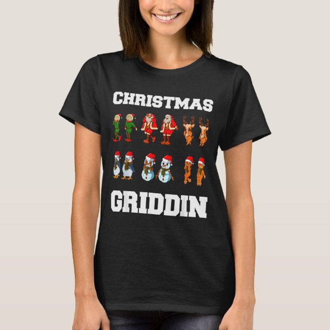 Christmas Santa Claus Snowman Reindeer Griddy Grid T-Shirt (Vorderseite)