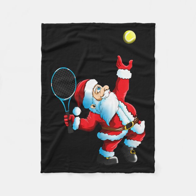 Christmas Santa Claus Tennis Game Tennis Racket  Fleecedecke (Vorderseite)