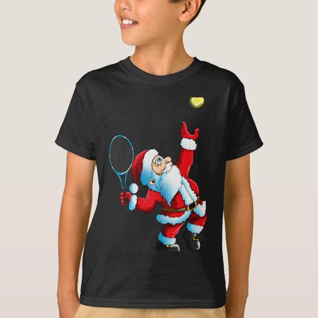 Christmas Santa Claus Tennis Game Tennis Racket  T-Shirt (Vorderseite)