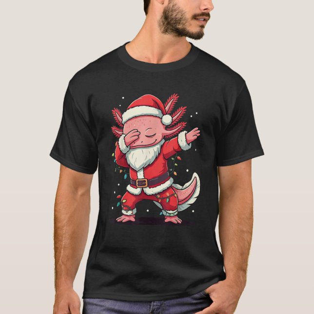 Christmas Santa Costume Dabbing Axolotl Xmas Light T-Shirt (Vorderseite)