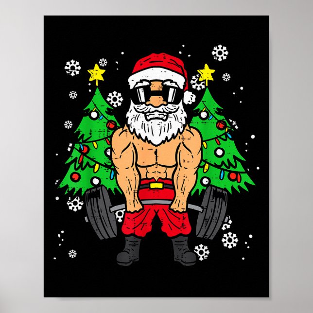 Christmas Santa Deadlift Xmas Weightlift Gym Men W Poster (Vorne)