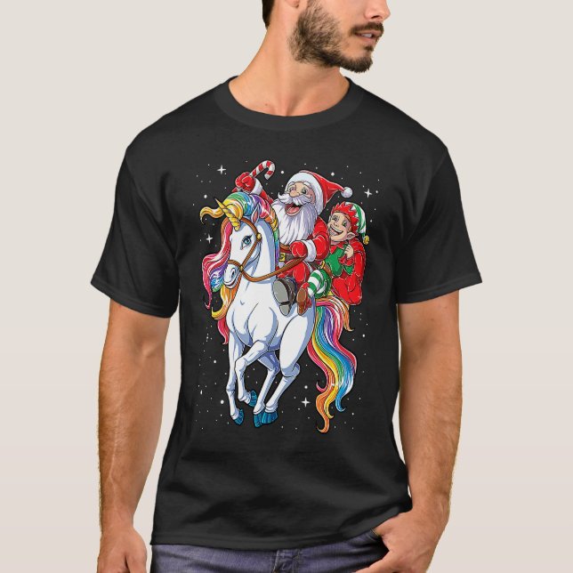 Christmas Santa Elf Riding Unicorn Xmas  Girls Wom T-Shirt (Vorderseite)