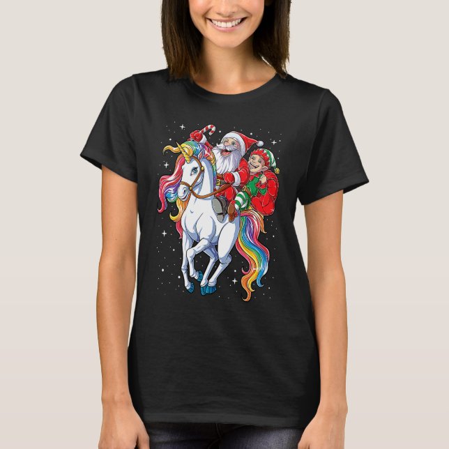 Christmas Santa Elf Riding Unicorn Xmas  Girls Wom T-Shirt (Vorderseite)