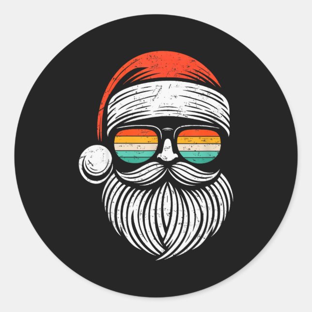 Christmas Santa Face Retro Sungles Xmas Men Women  Runder Aufkleber (Vorderseite)