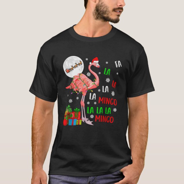 Christmas Santa Flamingo Xmas Lights Santa Sleigh  T-Shirt (Vorderseite)
