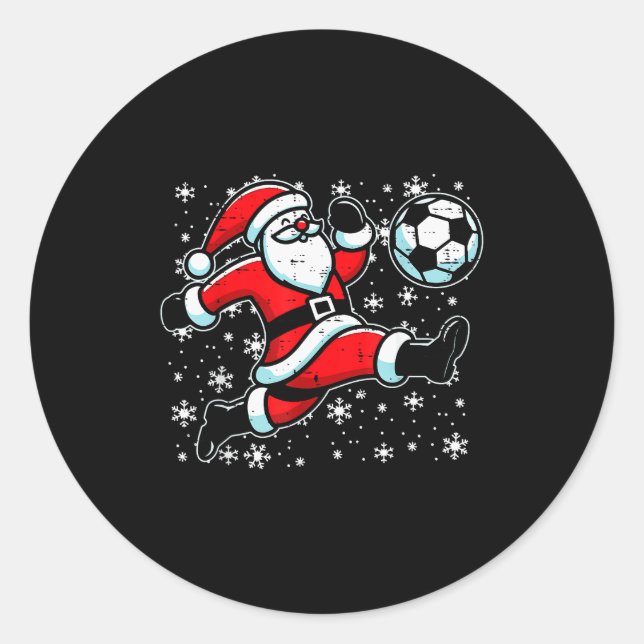 Christmas Santa Football Kick Xmas Soccer Men Boys Runder Aufkleber (Vorderseite)
