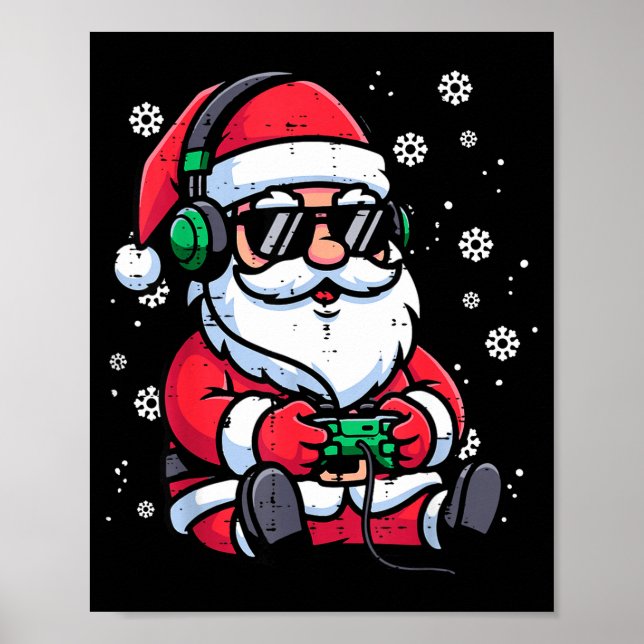 Christmas Santa Gamer Funny Xmas Video Gaming Men  Poster (Vorne)