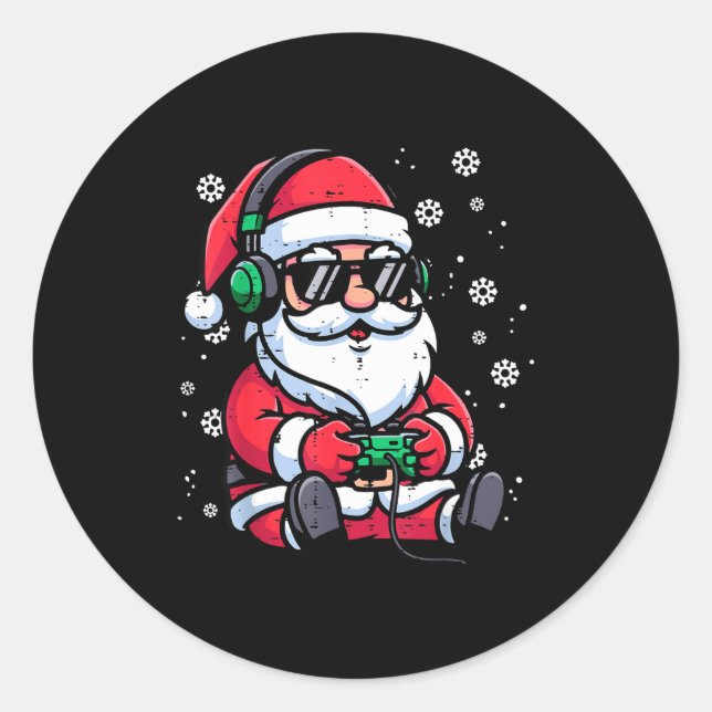 Christmas Santa Gamer Funny Xmas Video Gaming Men  Runder Aufkleber (Vorderseite)