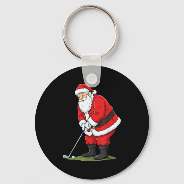 Christmas Santa Golf Golfer Xmas Funny Christmas G Schlüsselanhänger (Vorderseite)