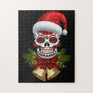 Christmas Santa Hat Day Of The Dead Sugar Skull Puzzle