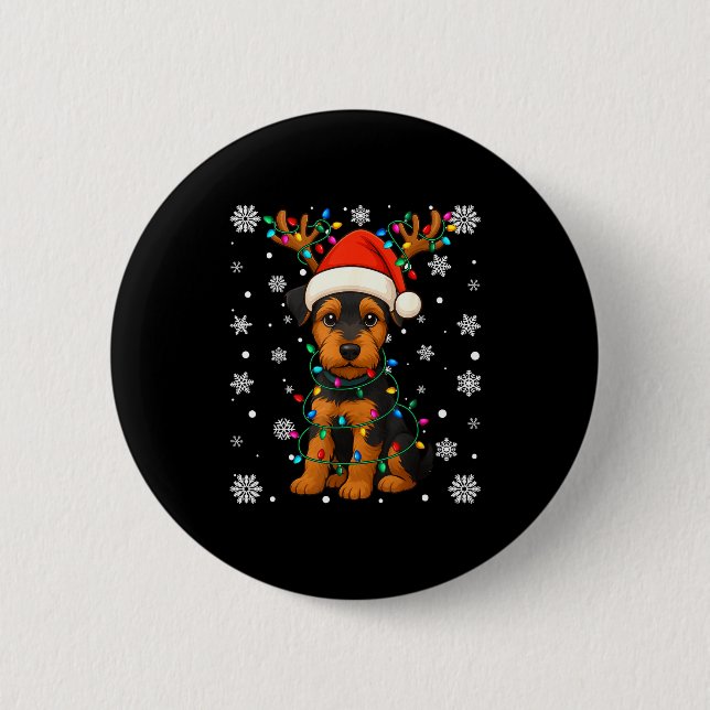 Christmas Santa Hat Reindeer Airedale Terrier Love Button (Vorderseite)