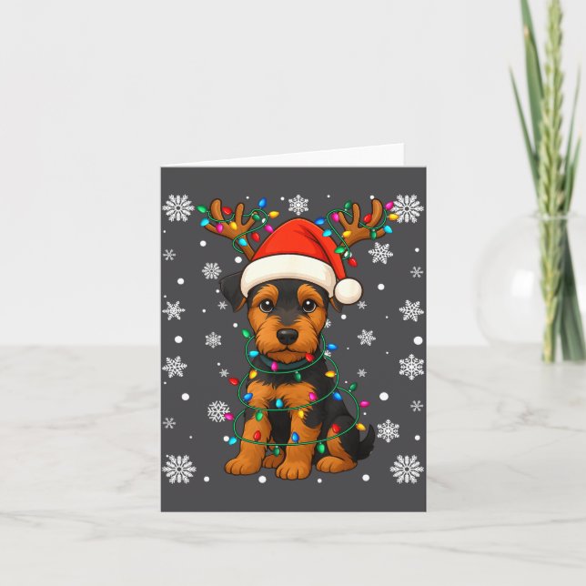 Christmas Santa Hat Reindeer Airedale Terrier Love Karte (Vorderseite)