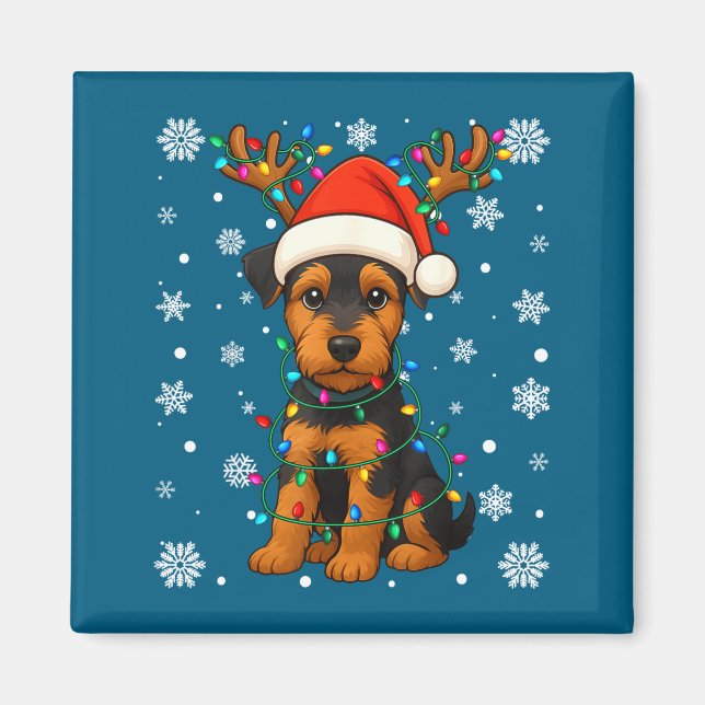 Christmas Santa Hat Reindeer Airedale Terrier Love Magnet (Vorne)