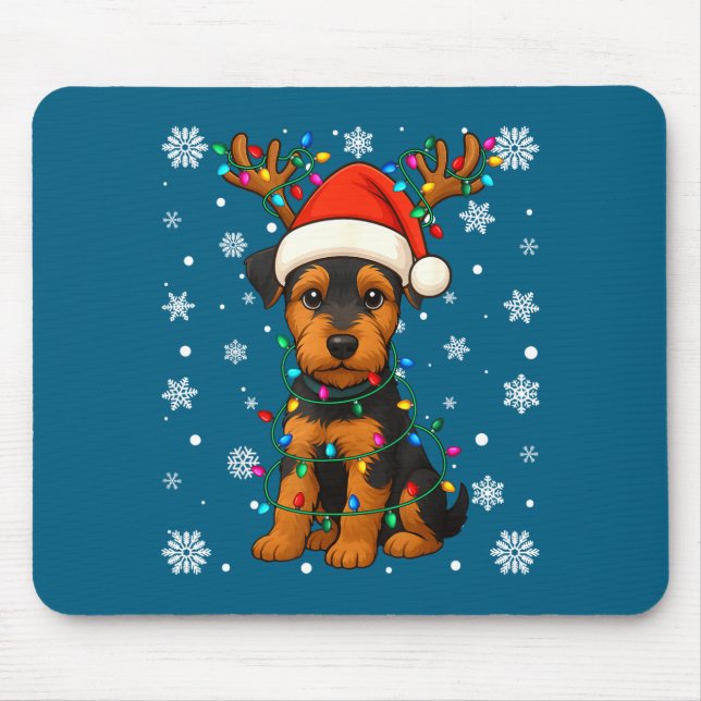 Christmas Santa Hat Reindeer Airedale Terrier Love Mousepad (Vorne)