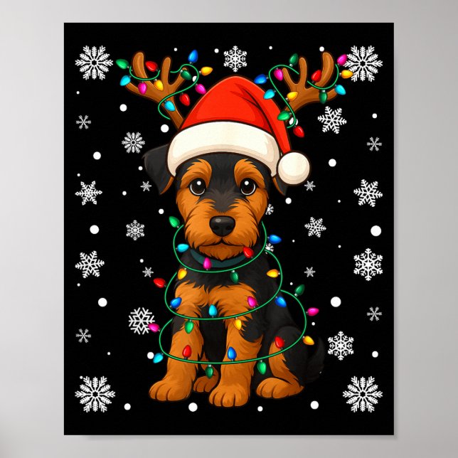Christmas Santa Hat Reindeer Airedale Terrier Love Poster (Vorne)
