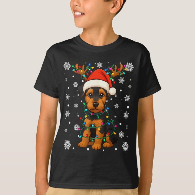 Christmas Santa Hat Reindeer Airedale Terrier Love T-Shirt (Vorderseite)