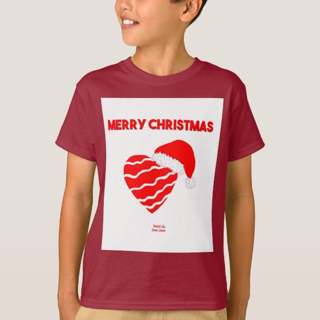 Christmas Santa Heart Boys Maroon Basic T Shirt (Vorderseite)