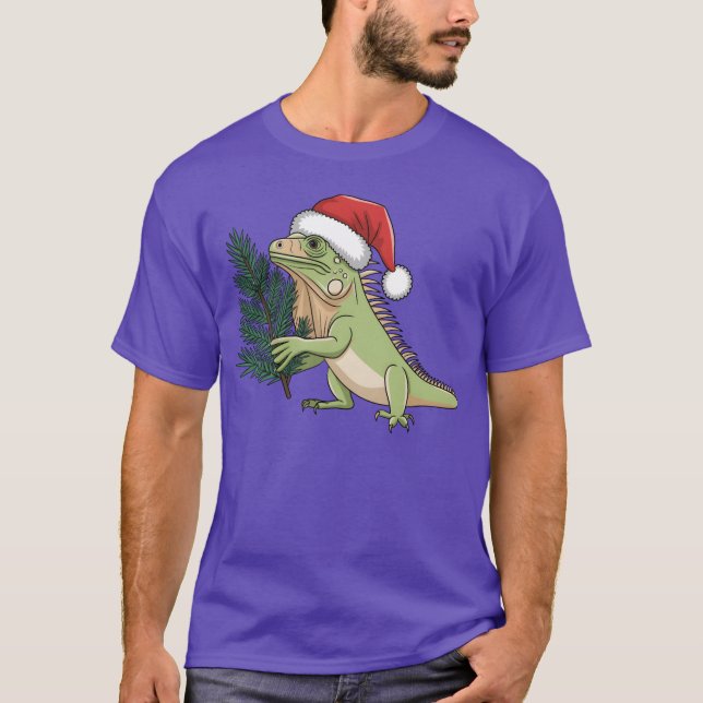 Christmas Santa Iguana Evergreen Christmasree T-Shirt (Vorderseite)