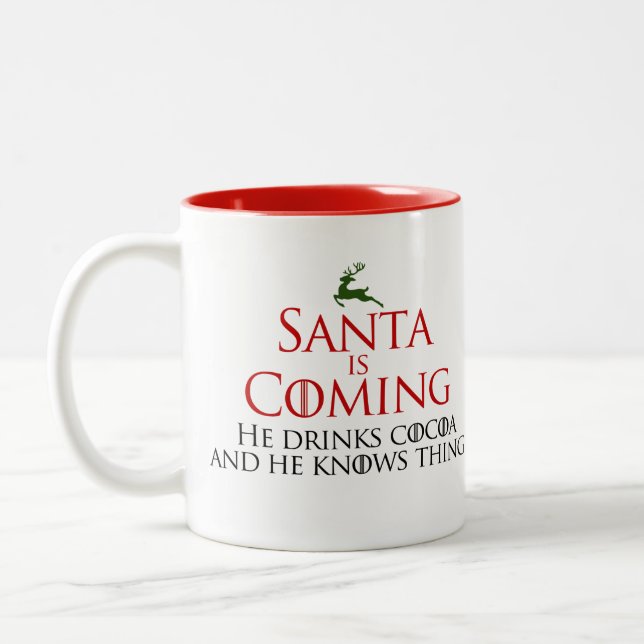 Christmas | Santa kommt | Funny Mug Zweifarbige Tasse (Links)