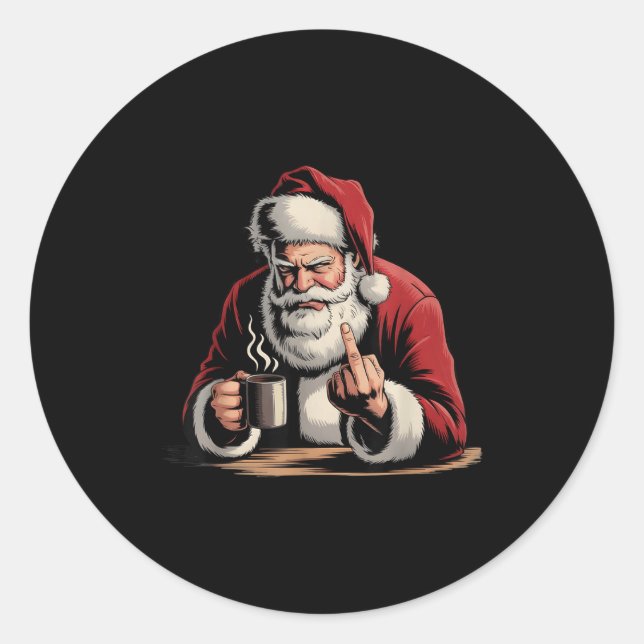 Christmas Santa Middle Finger Sarcastic Xmas Funny Runder Aufkleber (Vorderseite)