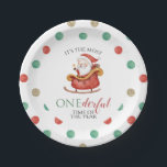 Christmas Santa Onederful First Birthday Paper Pla Pappteller<br><div class="desc">Es ist die schönste Zeit des Jahres! Santa Sleigh erste Geburtstagsparty Teller mit Aquarellsanta in Schlitten.</div>
