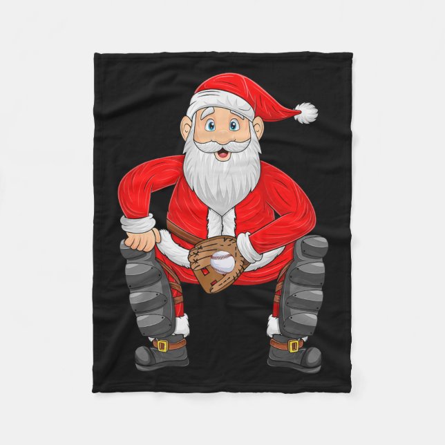 Christmas Santa Playing Baseball Catcher Xmas Srts Fleecedecke (Vorderseite)