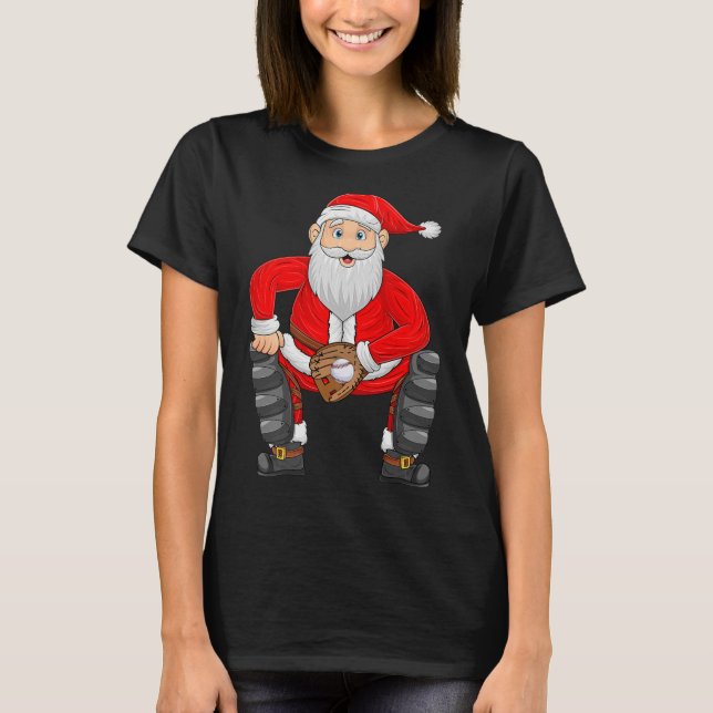 Christmas Santa Playing Baseball Catcher Xmas Srts T-Shirt (Vorderseite)