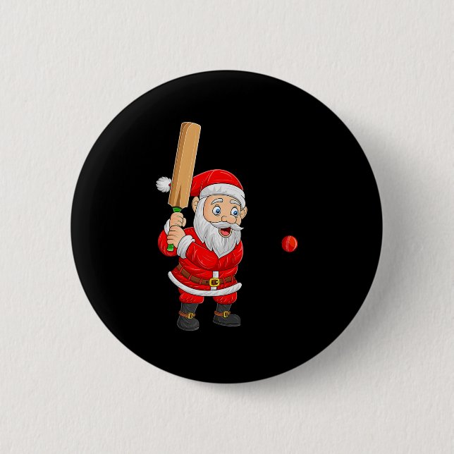 Christmas Santa Playing Cricket Xmas Funny Srts Pl Button (Vorderseite)