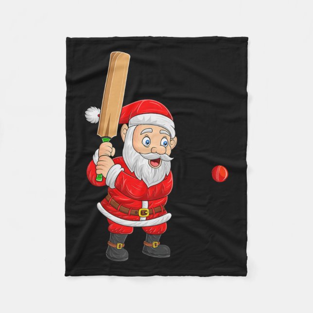 Christmas Santa Playing Cricket Xmas Funny Srts Pl Fleecedecke (Vorderseite)