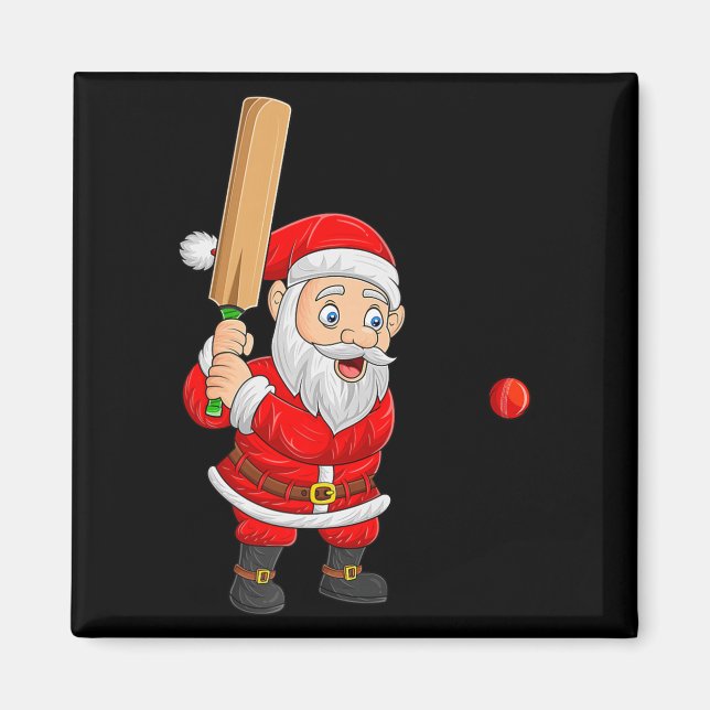 Christmas Santa Playing Cricket Xmas Funny Srts Pl Magnet (Vorne)